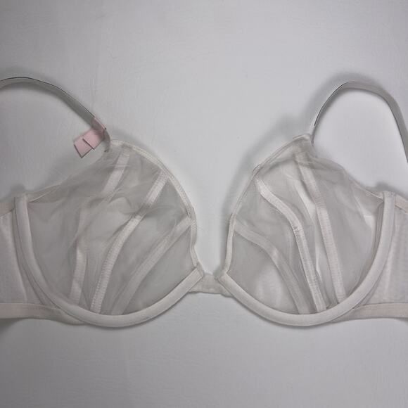 Victoria's Secret Bra Very Sexy Low Cut Demi White Mesh Shine Strap 38C NWT - Picture 3 of 5